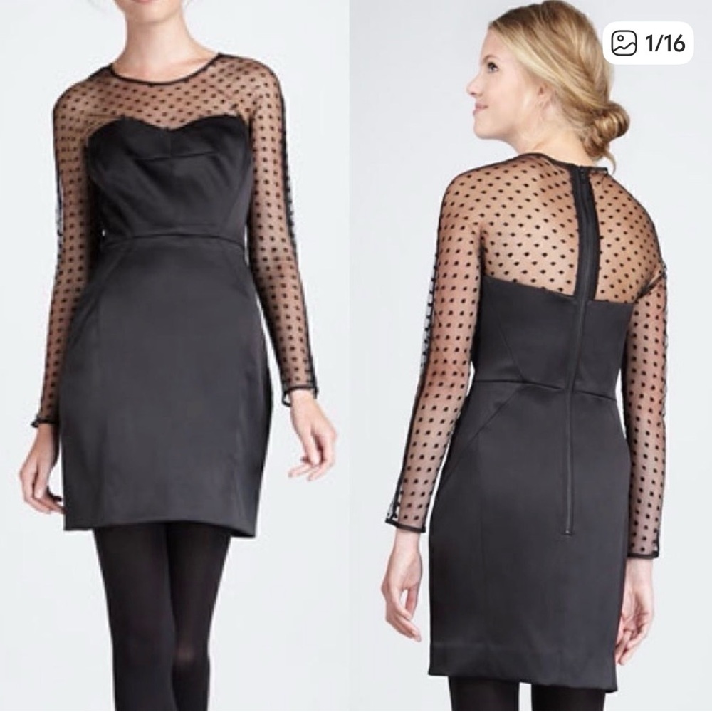 Milly of New York Black Satin Swiss Dot Dress